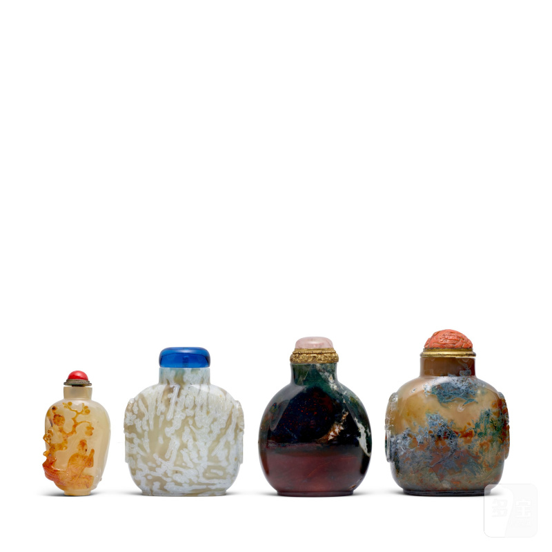 十九世紀晚期至二十世紀 瑪瑙鼻煙壺四件 | FOUR AGATE SNUFF BOTTLES